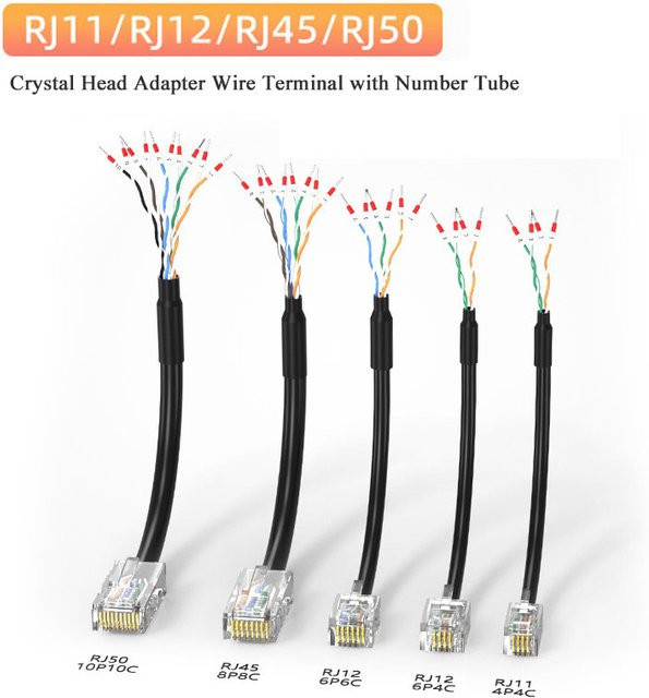 DIVEDEER Kristallstecker Anschlusskabel mit Nummernkabel 6P6C 8P8C 10P10C RJ11 RJ12 RJ45 RJ48 RJ50 zu 232 Einzelkopf-Kabelverbinder in Transparent - Bild 1