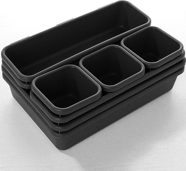 XYNN Schubladen Organizer Set aus Kunststoff, 8-teilig, Schwarz, B/T/H: 23,5 x 16,0 x 4,5 cm - Bild 1