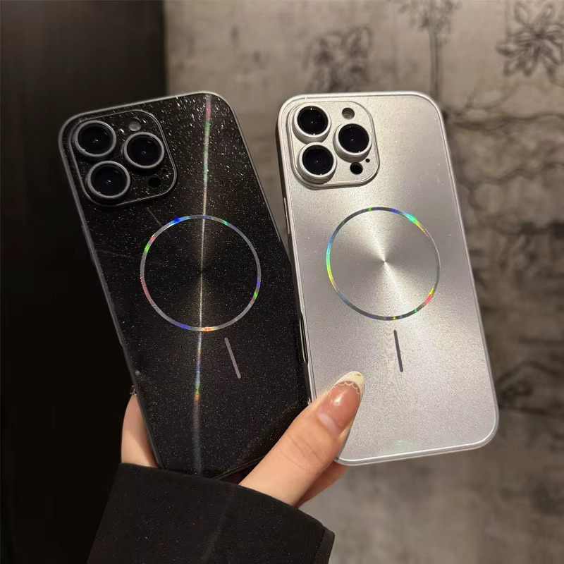MUQGEW Aurora Laser Magnet Handyhülle mit Glitzer-CD-Textur für iPhone 16, 15, 14, 13, 12, 11 Pro Max stoßfest - Bild 3