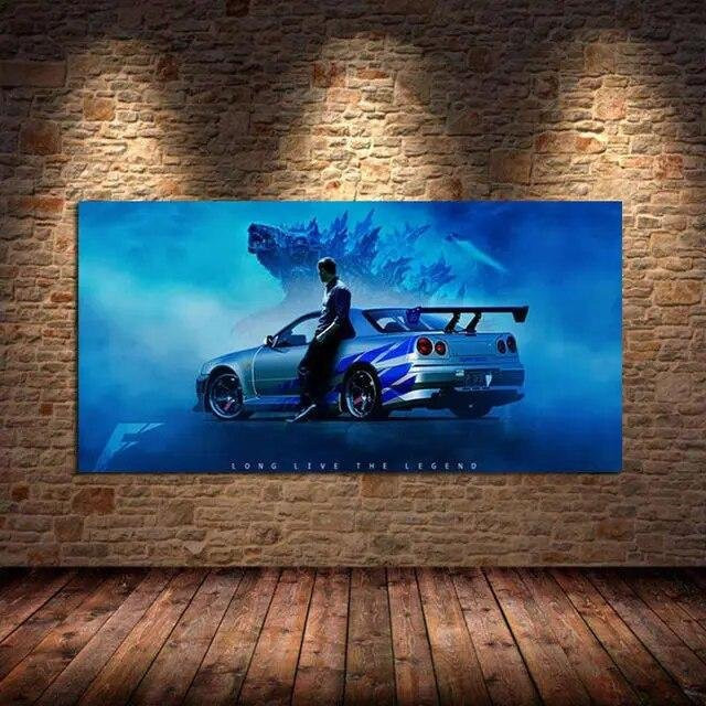 Leinwandgemälde Nissan Skyline GTR R34 Wandkunst von aidegou21 für Wohnzimmer und Büro, Breite: 70 cm, Höhe: 170 cm - Bild 1