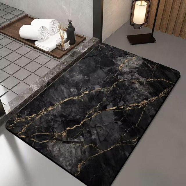 Rutschfeste und schnelltrocknende Marmor Fußmatte von Yiran Furniture in Schwarz, B/B: 50 x 80 cm - Bild 1