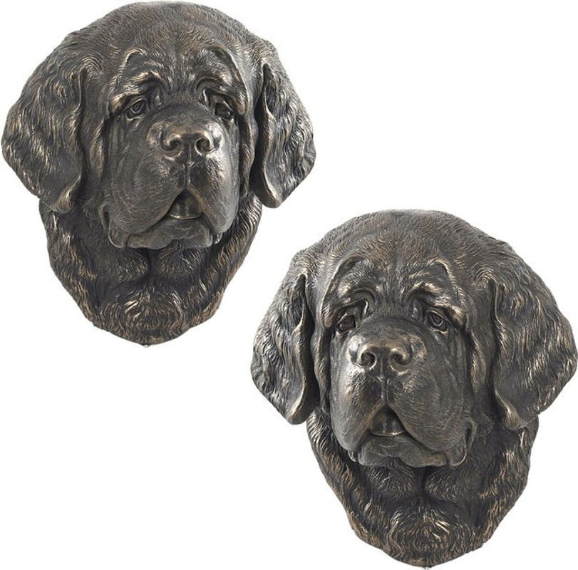 Art-Dog Bernhardiner Hundestatue als hängende Büste aus Kunstharz und Metall in Braun und Grau - Bild 1