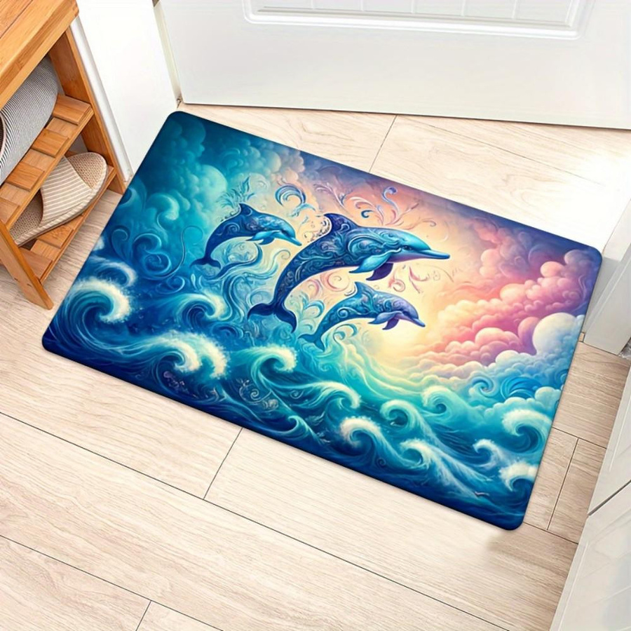 HYFBH Fußmatte Blauer Delfin, Rutschfeste und Saugfähige Badezimmer Matte aus Polyester, Waschbarer Teppich, B/T: 80 x 120 cm - Bild 2