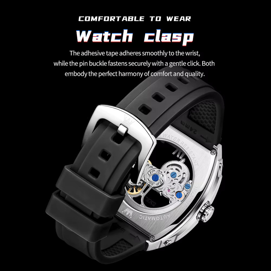 OLEVS Armbanduhr, Automatik, Skelett, Silikonarmband, Silber, Herren - Bild 5