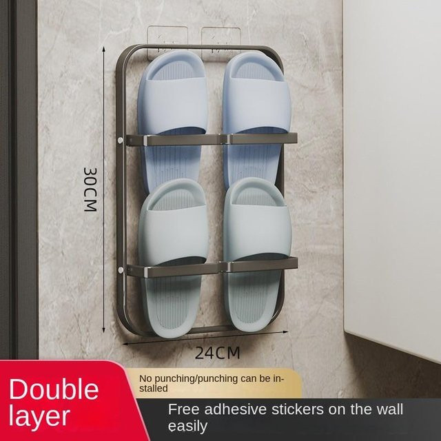 Yiran Furniture Wandmontiertes Badezimmer-Slipper-Rack aus Kohlenstoffstahl in Schwarz - Bild 1