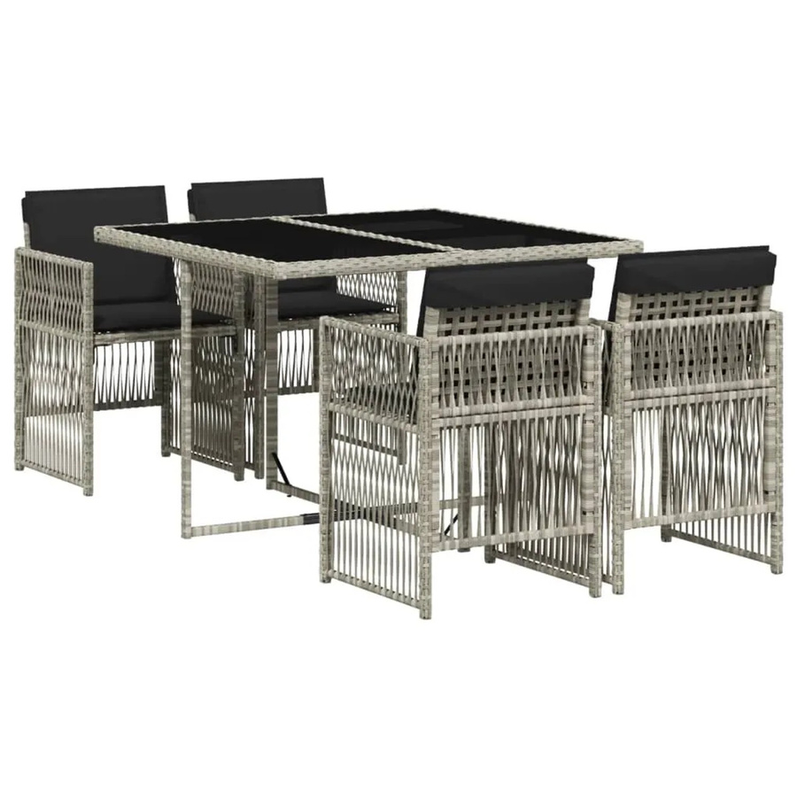 vidaXL 5-teilige Garten-Essgruppe aus Poly-Rattan mit Kissen in Anthrazit und Hartglas-Tischplatte - Bild 2