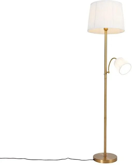 QAZQA Klassische Stehleuchte in Bronze mit weißem Stoffschirm und integrierter Leselampe im Retro-Design - Bild 1
