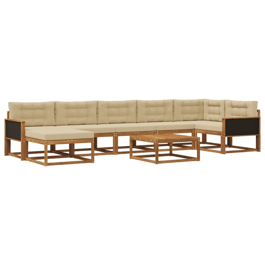 vidaXL Outdoor-Sofagarnitur in L-Form aus Akazienholz mit 8 Kissen in Beige und Natur - Bild 2