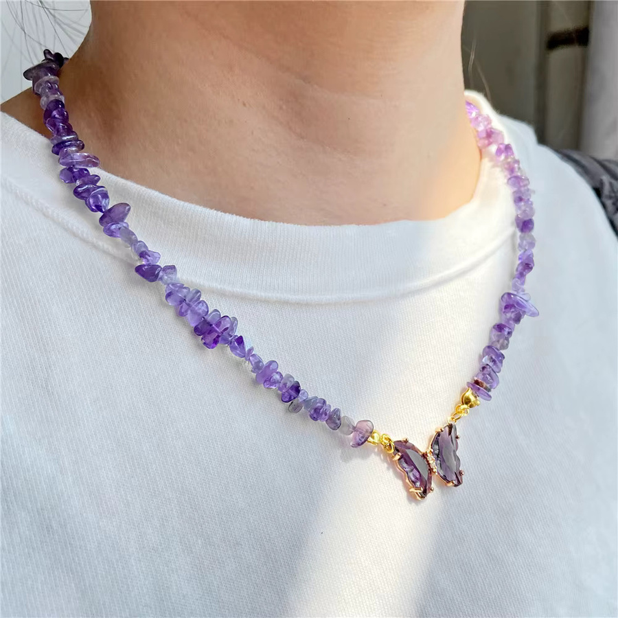 GolbalJew Halskette, Schmetterling, Amethysten Quarz Kristall, Messing, Damen - Bild 2