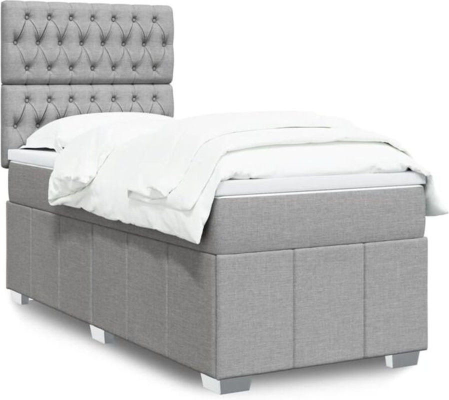 Vidaxl Boxspringbett mit Matratze aus Stoff in Grau, B/T/H: 100 x 200 x 140,5 cm - Bild 1
