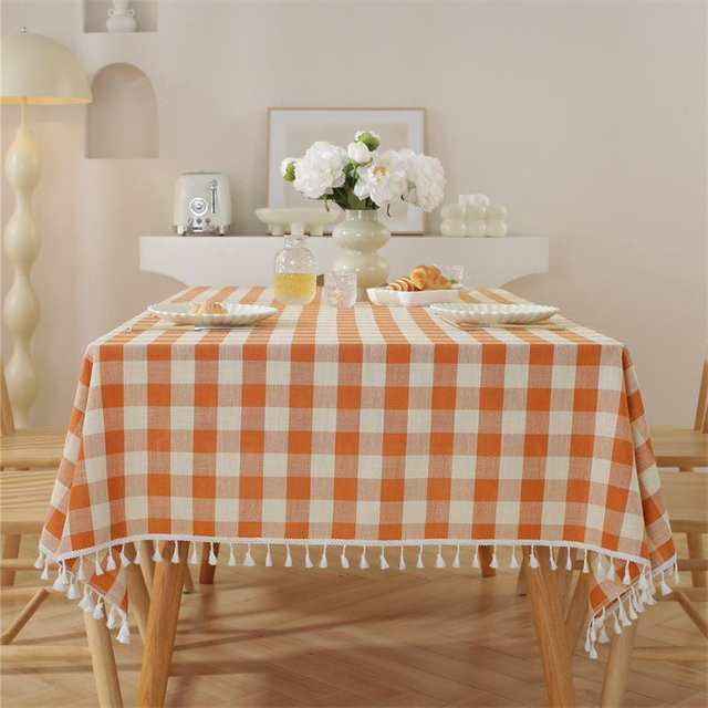 JINGYUE Pet Tischdecke mit europäischem Muster und Fransen aus Polyester, Orange, B/B: 140 x 140 cm - Bild 1