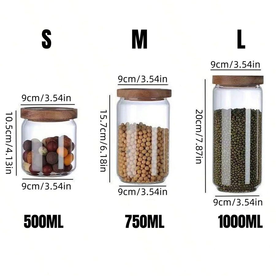 YOCITY Luftdichter Vorratsbehälter aus Glas mit Holzdeckel, transparenter Lebensmittelbehälter für Tee, Kaffee oder Müsli - Bild 4