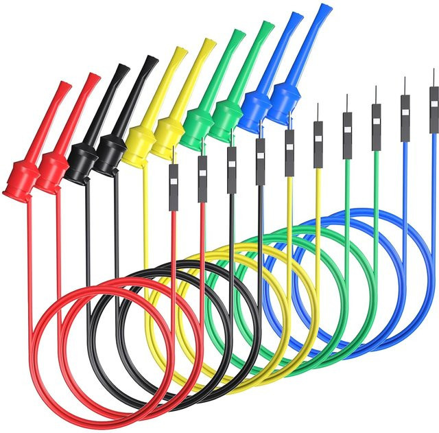AOKIN 10 Stück Silikon-Messleitungen für elektrische Prüfungen mit Testhaken-Clips und Überbrückungsdrähten (männlich und weiblich) - Bild 1