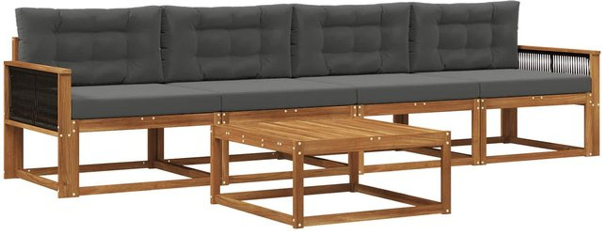 vidaXL Outdoor-Sofagarnitur aus Akazie mit 5-teiligem Set und Kissen in Natur und Anthrazit - Bild 1