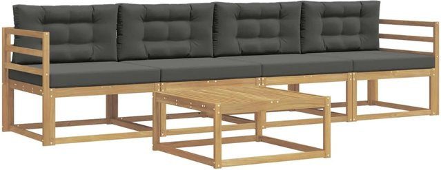 vidaXL Outdoor-Sofagarnitur aus Akazienholz mit 3-Sitzer-Sofa, Couchtisch und Kissen in Weiß und Anthrazit - Bild 1
