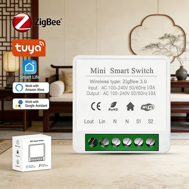 Tuya Zigbee 3.0 Smart Switch Modul 16A Mini DIY 2-Wege-Steuerrelais in Weiß mit App-Fernbedienung und Sprachsteuerung für Amazon Alexa und Google Assistant - Bild 1