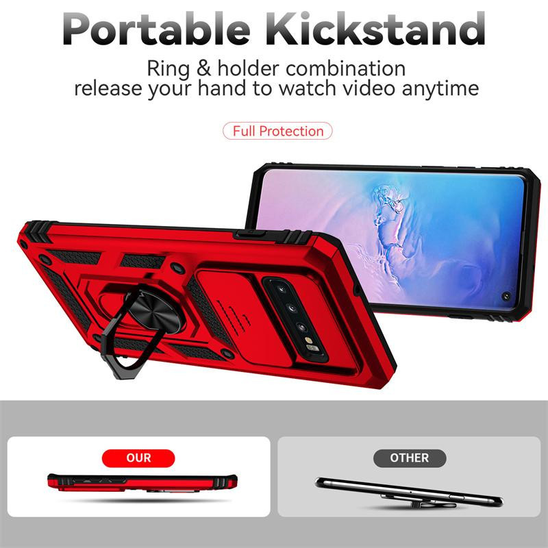 Samsung Galaxy S10 S10 Plus Schutzhülle mit Kamera-Schiebeabdeckung und magnetischem Ringhalter in Rot - Bild 2