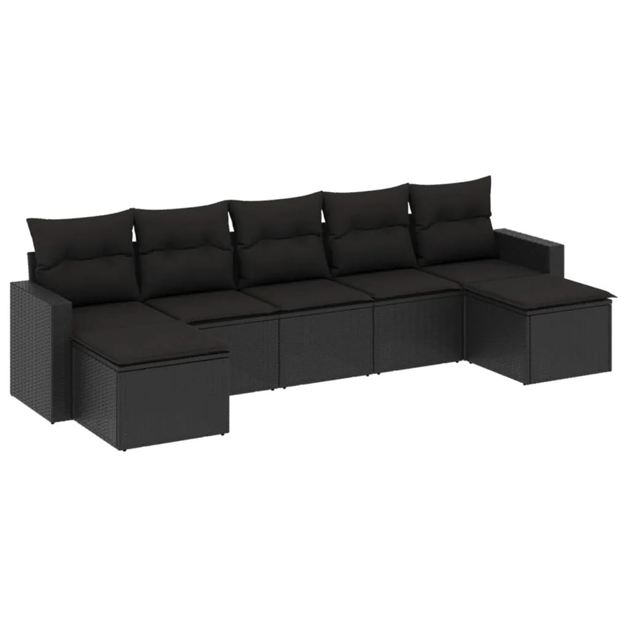 vidaXL 7-tlg Garten-Sofagarnitur in L-Form aus schwarzem Poly-Rattan mit Kissen und pulverbeschichtetem Stahlgestell - Bild 2
