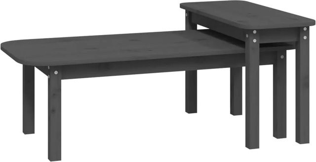 vidaXL 2-tlg. Couchtisch-Set aus massivem Kiefernholz in Grau, rustikaler Design mit verschachtelten Tischplatten - Bild 1