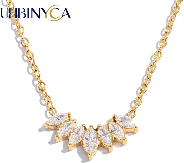 UHBINYCA Halskette, Zirkonia-Blumen-Anhänger, Edelstahl, Gold, Damen - Bild 1