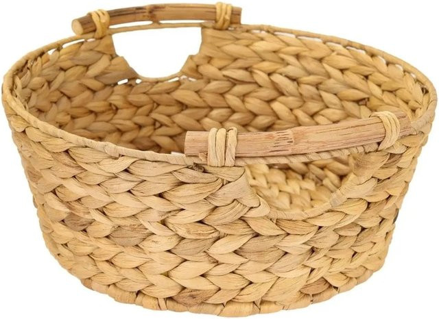 HMF Aufbewahrungskorb rund aus Wasserhyazinthe in Beige, handgeflochten mit Metallrahmen, Durchmesser: 30 cm, Höhe: 12 cm - Bild 1
