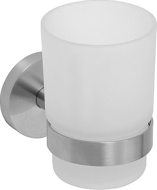 Brillantbad BEO Glashalter aus Edelstahl matt in Silber und Weiß für Bad und WC, B/T/H: 7,0 x 9,5 x 10,5 cm - Bild 1