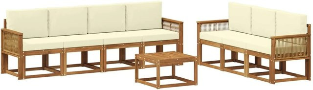 vidaXL Outdoor-Sofagarnitur aus Akazienholz mit Kissen in Natur und Creme - Bild 1