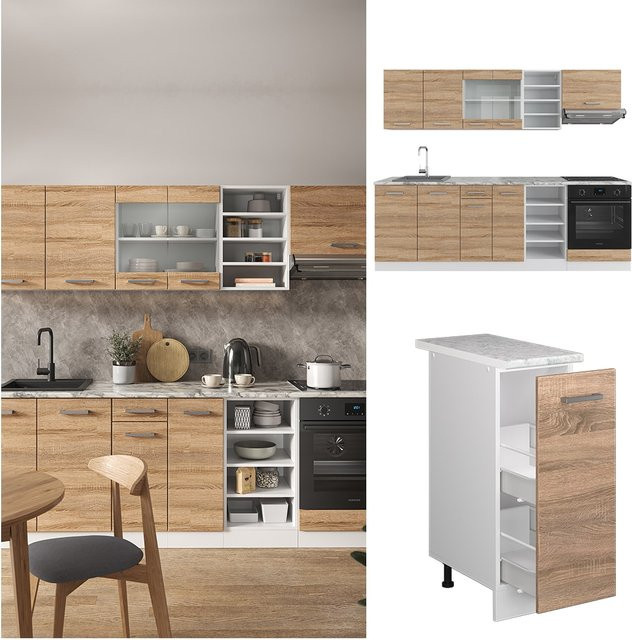 Vicco Küchenzeile R-Line Einbauküche in Weiß und Sonoma, Breite: 240 cm - Bild 1
