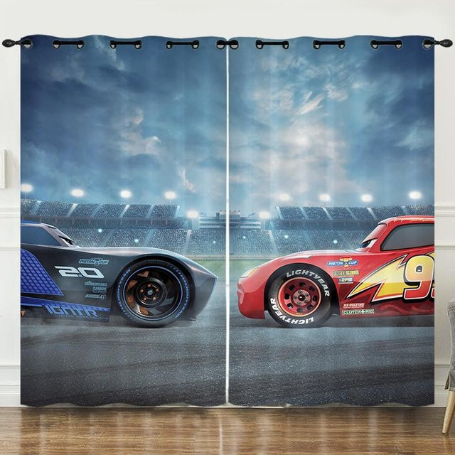 3D Sportwagen Rennvorhang mit 2 Paneelen für Jungen Schlafzimmer und Wohnraum, Mehrfarbig, Breite: 100 cm, Höhe: 160 cm - Bild 1