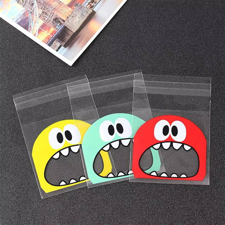 Selbstklebende Monster Cookie Taschen aus Zellophan für Süßigkeiten und Gebäck, Cartoon Design, Mehrfarbig - Bild 2