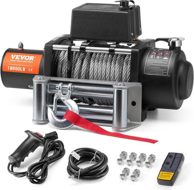 Elektrische Winde für LKW von Buying Solutions, MB mit Stahlseil, Fernbedienung und IP65 Wasserdichtigkeit, Farbe: Schwarz, Material: Aluminiumlegierung - Bild 1