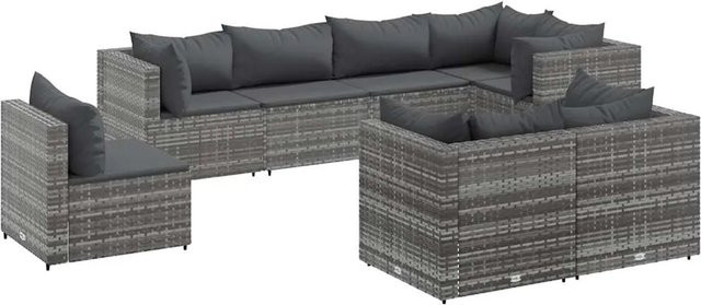 vidaXL 8-teiliges Garten-Lounge-Set aus Poly-Rattan in Grau mit Kissen und pulverbeschichtetem Stahlgestell - Bild 1