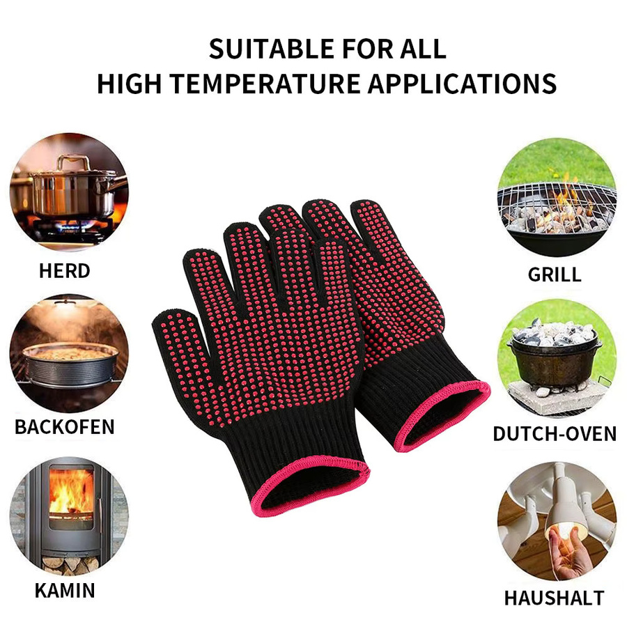 Willstar Hitzebeständige Grillhandschuhe aus Polyester-Baumwolle in Schwarz und Weiß - Bild 5