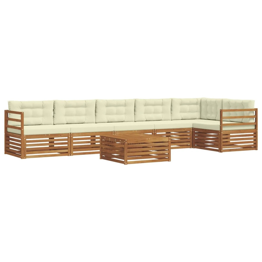 vidaXL Outdoor-Sofagarnitur 7-tlg. aus massivem Akazienholz in L-Form mit Kissen, Farbe: Beige/Natur - Bild 2