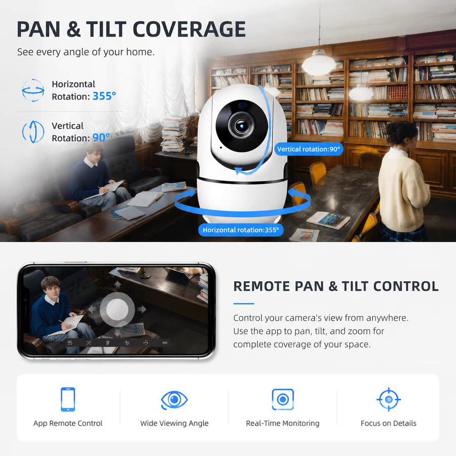 2er-Pack FUNOVATION WLAN Innenkamera mit 1080P Auflösung, Schwenk-Neige-Funktion, Nachtsicht und Zwei-Wege-Audio in Weiß - Bild 4