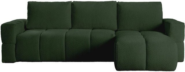 Vente-unique Schlafsofa Issoro in Grün mit L-Form und Bouclé-Stoff, Breite: 301 cm - Bild 1