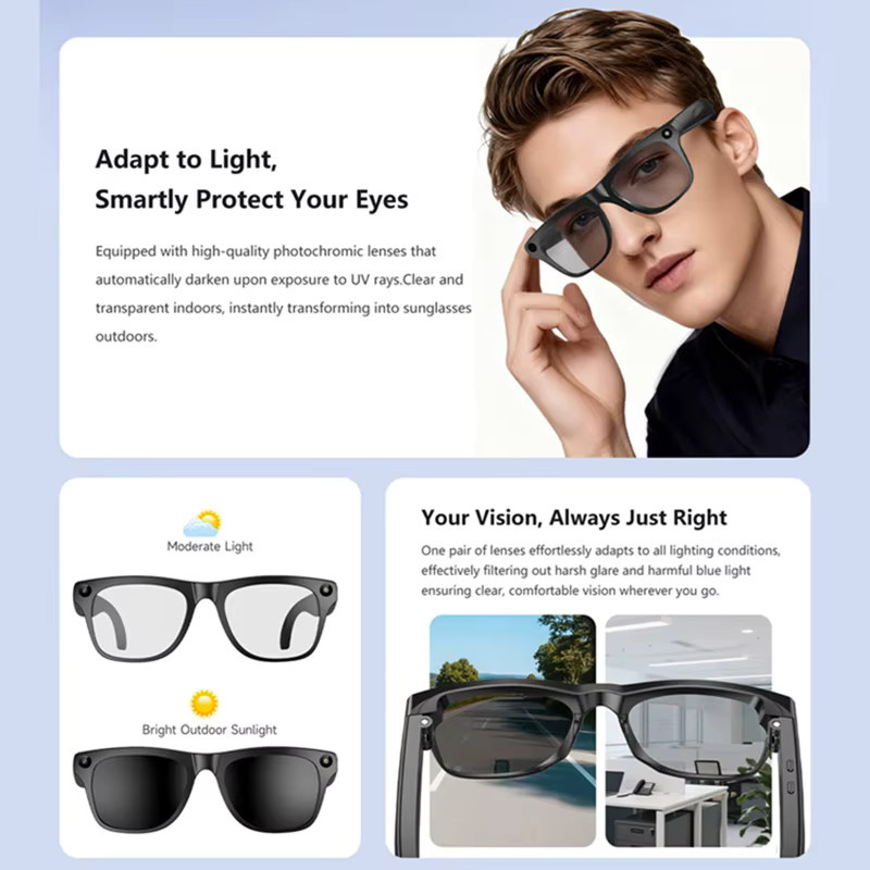 OPPO KI-Smart-Multifunktions-Sonnenbrille mit Bluetooth, Anruffunktion, ChatGPT, Foto, Sprachassistent, Musikplayer und Übersetzer in Schwarz mit photochromen Gläsern - Bild 2