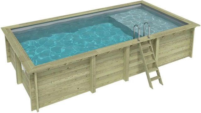 ALTANKA Holzpool Aqua rechteckig in Grau mit Liegefläche, B/T/H: 700 x 375 x 145 cm - Bild 1