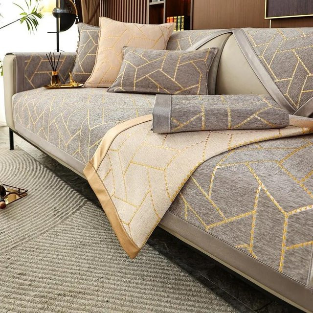 Nordisches Jacquard-Sofakissen aus Chenille in Grau, quadratisch, B/T/H: 70 x 70 x 70 cm - Bild 1
