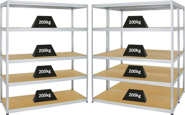 PROREGAL 3er Set Schwerlastregal Giant Elephant, verzinkt, H x B x T: 180 x 150 x 60 cm, Fachlast 200 kg, mit verstellbaren Regalböden aus MDF und Metall - Bild 1