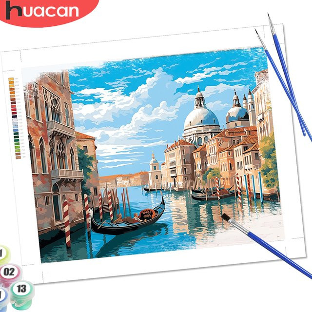 HUACAN Malen nach Zahlen Set Venedig Stadtlandschaft auf Leinwand, Mehrfarbig - Bild 1