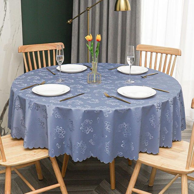 Runde Tischdecke Super Six mit floralem Muster in Blau, wasserabweisend und waschbar, Durchmesser: 140 cm - Bild 1
