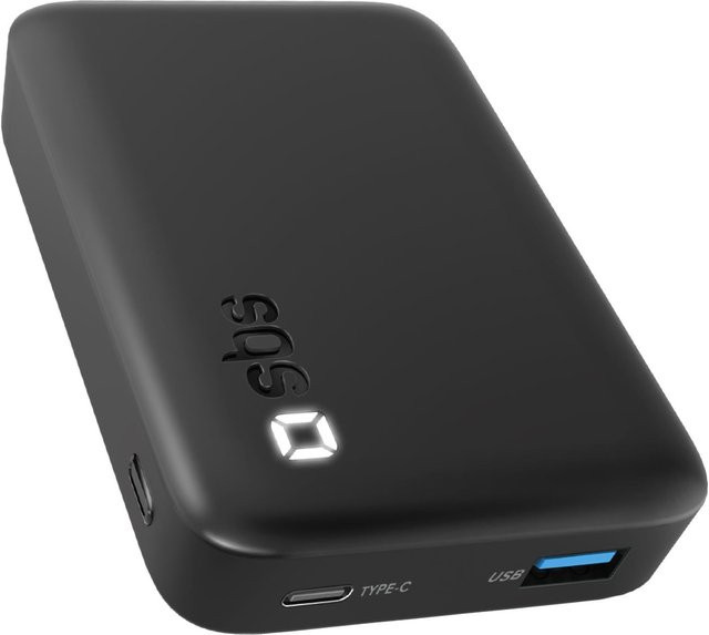 SBS Powerbank 10000 mAh in Schwarz mit USB-C und USB-A Anschlüssen - Bild 1