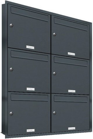 AL Briefkasten-System für 6 Parteien zur Unterputzmontage, grau, B/H/T: 153,448 x 106,6 x 11,6 cm - Bild 1