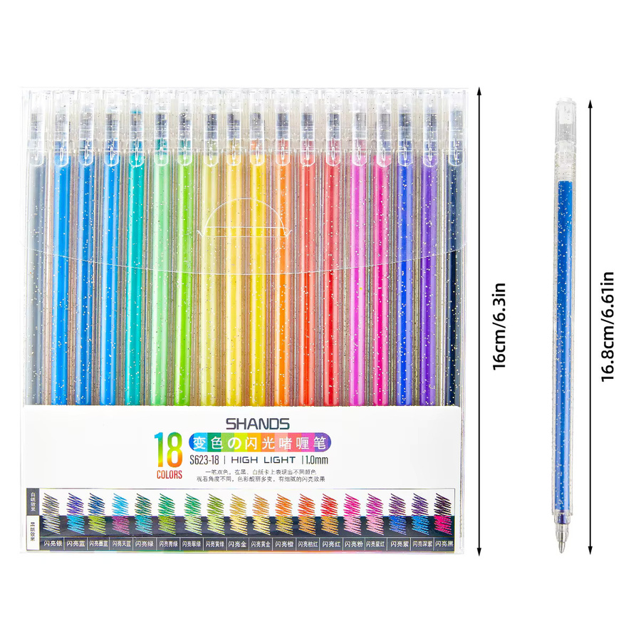 18-teiliges Glitzer-Gelstift-Set mit 18 bunten Metallic-Farben und 1 mm Rundspitze - Bild 4