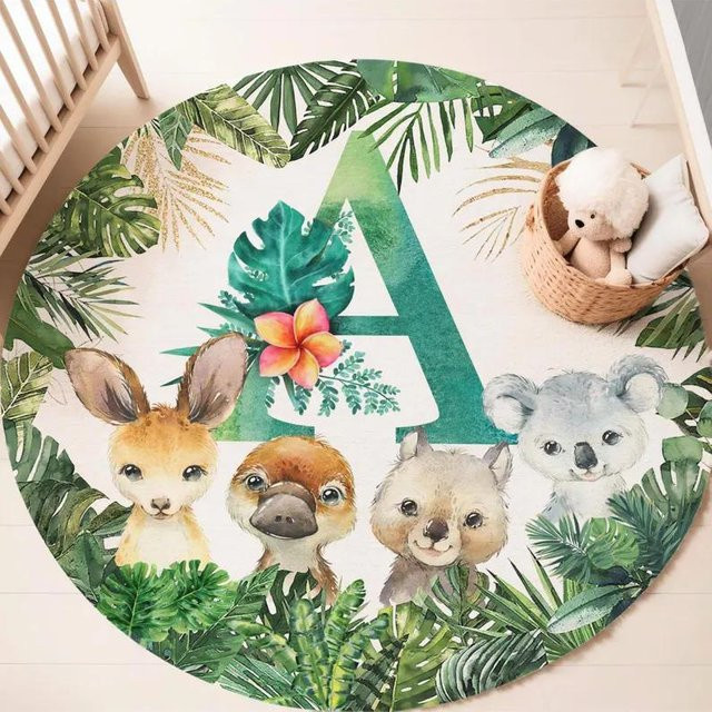 Runder Kinderteppich Karpetti mit Boho Safari Tier-Motiv, Rutschfest und Multicolour, Durchmesser: 80 cm - Bild 1