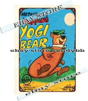 LINEMAR Metall-Blechschild Wind-Up Hoppy Hopping Yogi Bear Retro Wanddeko für Garage und Küche, Mehrfarbig, Breite: 20,0 cm, Höhe: 14,0 cm - Bild 1