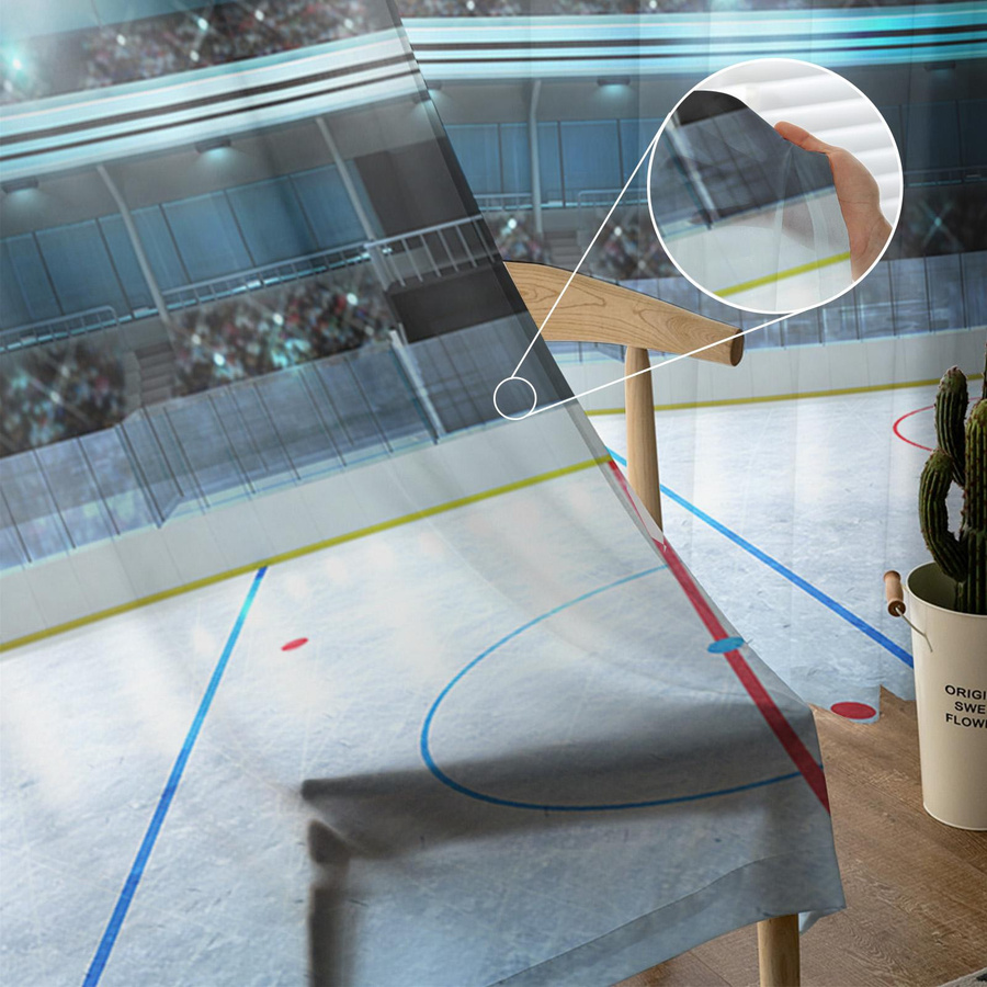 Eishockey Transparente Vorhänge aus Tüll Voile Organza für Wohnzimmer und Küche, 2er Set, B: 135 cm, H: 115 cm - Bild 3