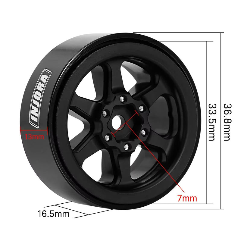 INJORA 1,3 Zoll Beadlock-Räder aus Aluminium in Schwarz mit negativem Versatz für 1/24 und 1/18 RC Crawler (W1309) - Bild 2