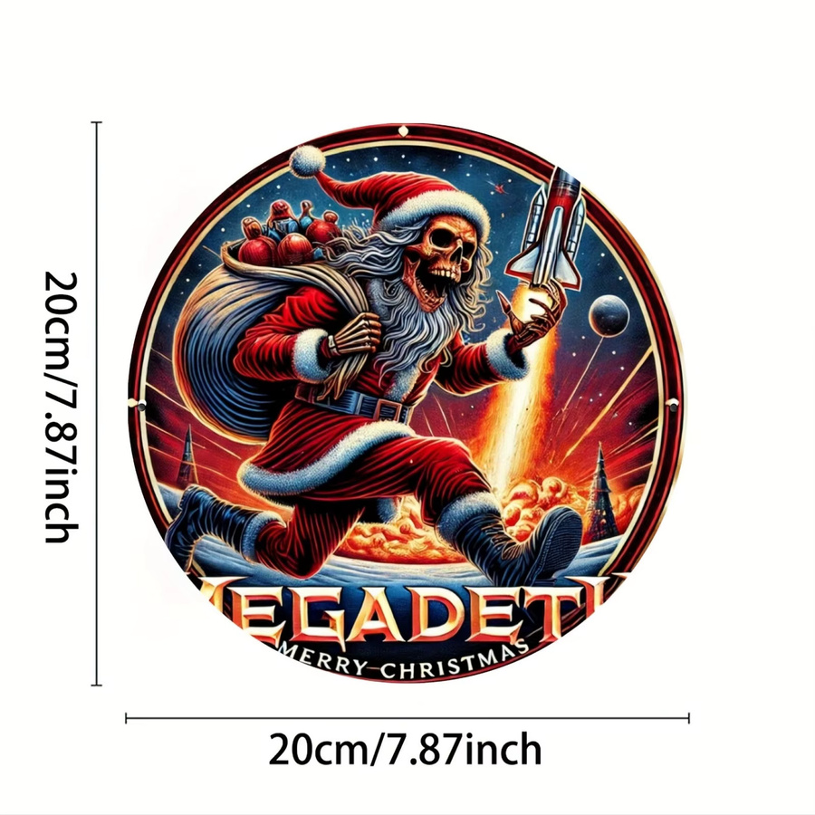Megadeth Frohe Weihnachten Aluminiumschild, rundes Metall-Wandkunst-Dekor in Mehrfarbig für dein Heim und Büro - Bild 2